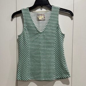 Anthropologie Green and White Striped Tank Top